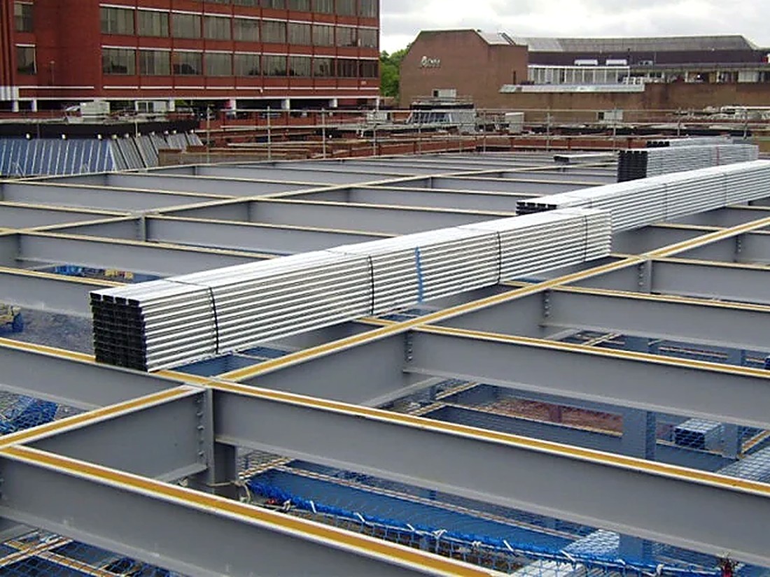 Finished composite box girders in the fabrication yard